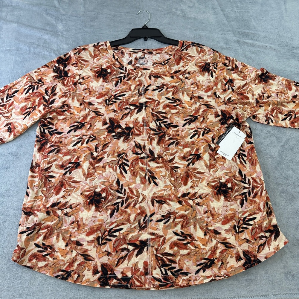 NWT Westbound Woman 2X Top Orange Brown Leaf Print 3/4 Sleeve Cotton Modal Blend